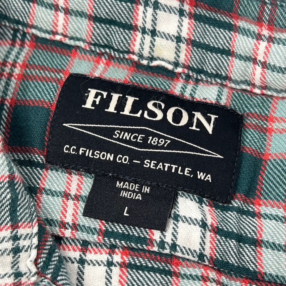 Filson Scout Shirt Mens Large Green Red Plaid Cotton Flannel Button Down Large - Picture 5 of 7